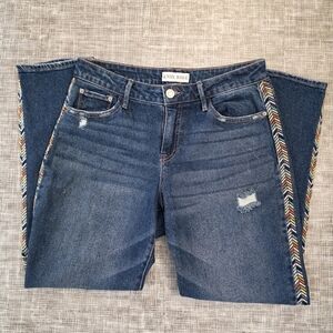 Knox Rose Mid-Rise Straight Leg Boyfriend Jeans w/ Embroidered Side Trim Size 6